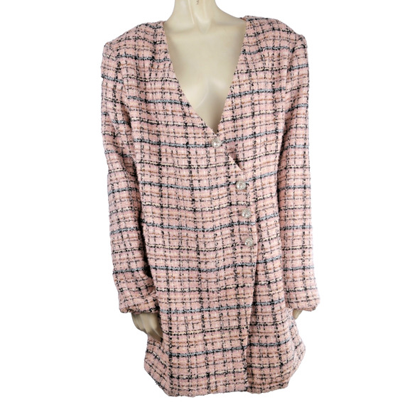 Lovers & Friends Kinsley Pink Tweed Mini Dress Long Sleeves Chic Women’s Size XL - Picture 2 of 10